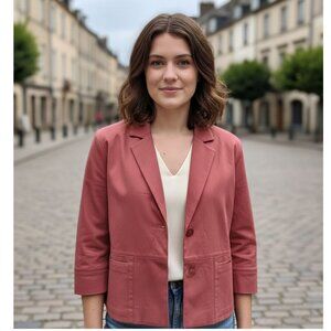 Lafayette 148 Women's Blazer, Coral, Unlined and Cropped, Size XS